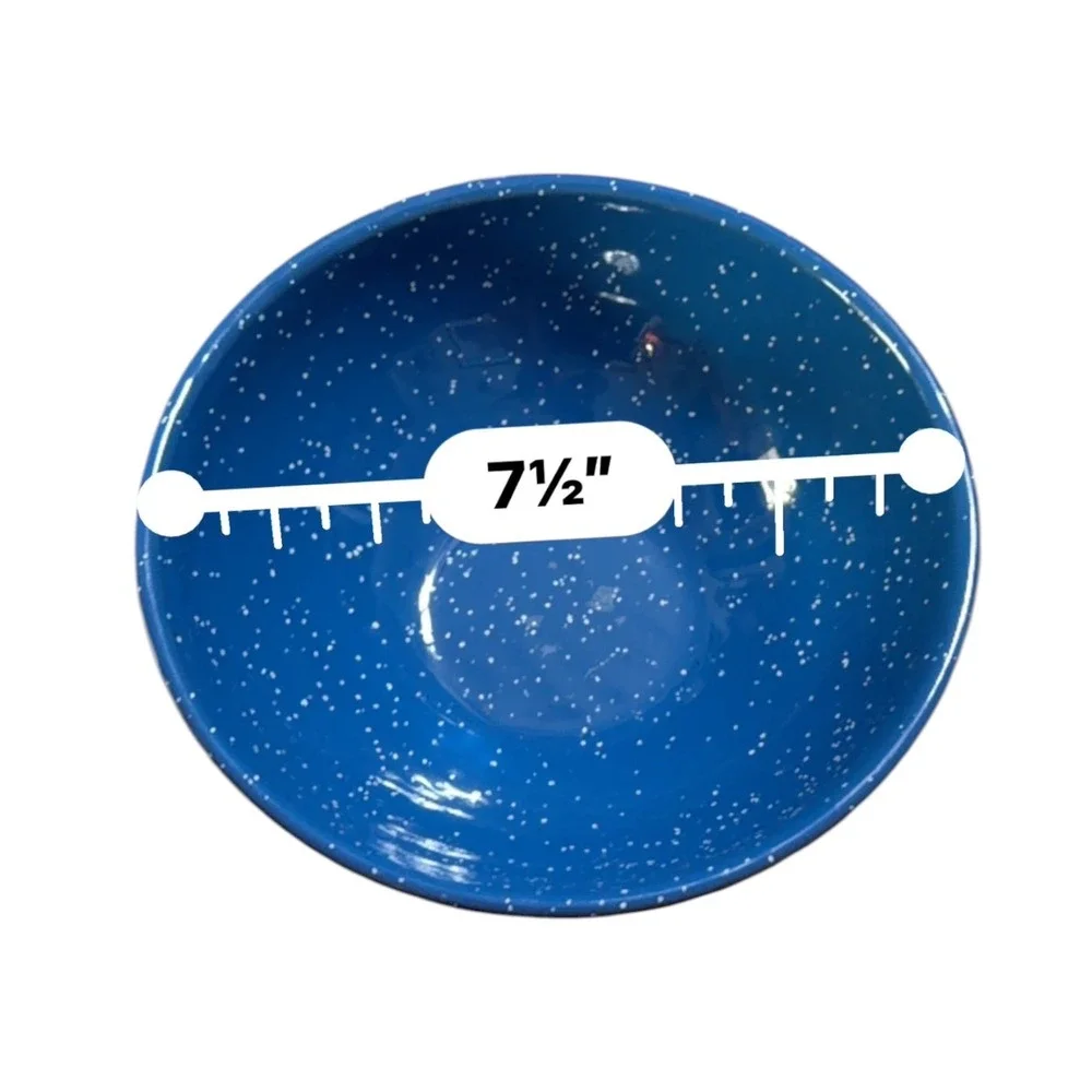 Vtg Blue Enamelware Speckled Bowl Cobalt White Splatter Camping Farmhouse 7.5